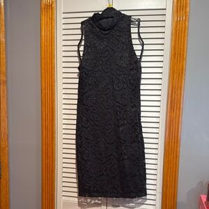 Greyson Black Sheath Dress Mock Neck Midi